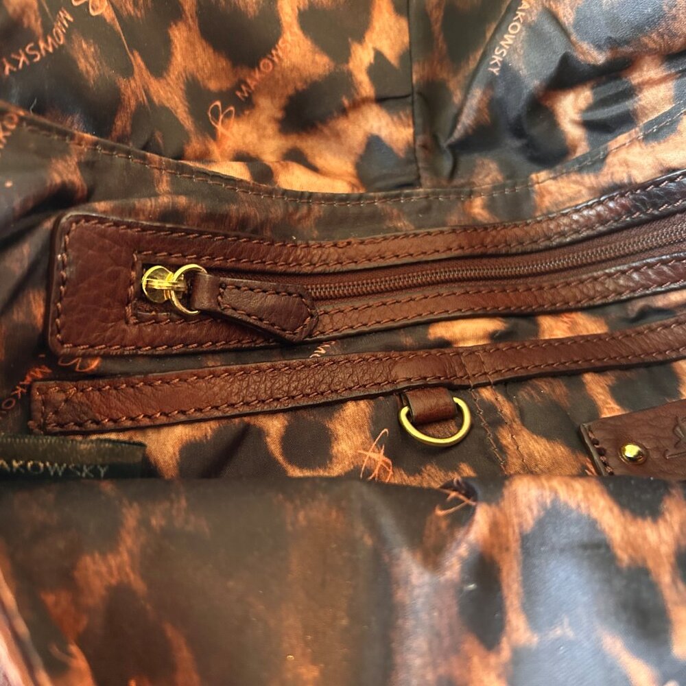 B. Makowsky Brown Leather Shoulder Bag/Clutch  Gold Hardware Y2K Leopard Lined - Picture 7 of 10